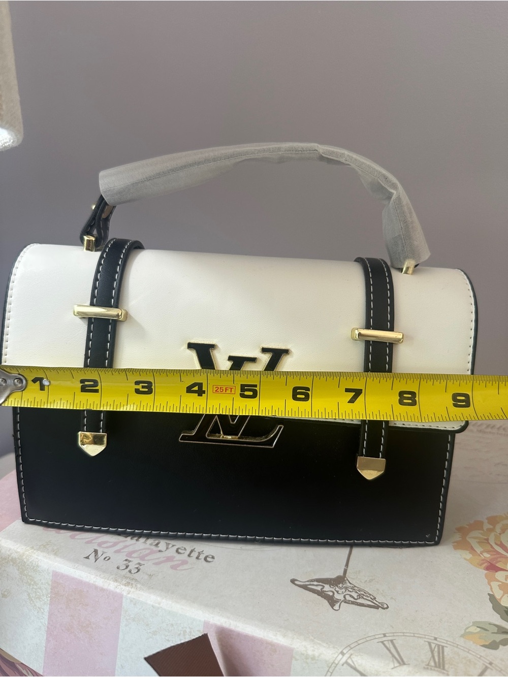 NEW Black & White Top Handle Bag with Gold Hardware solid structure! FIRM
